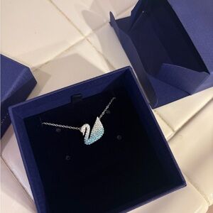 Swarovski Silver Necklace with Light Blue Swan Pendant